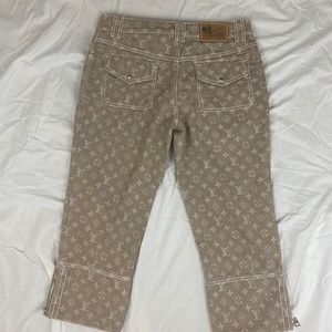 Tan Louis Vuitton Denim Monogram Capri Pants